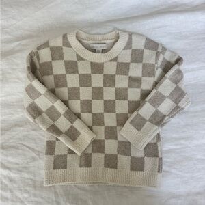 Barefoot Dreams Checkerboard Crewneck Sweater in Beige and Cream